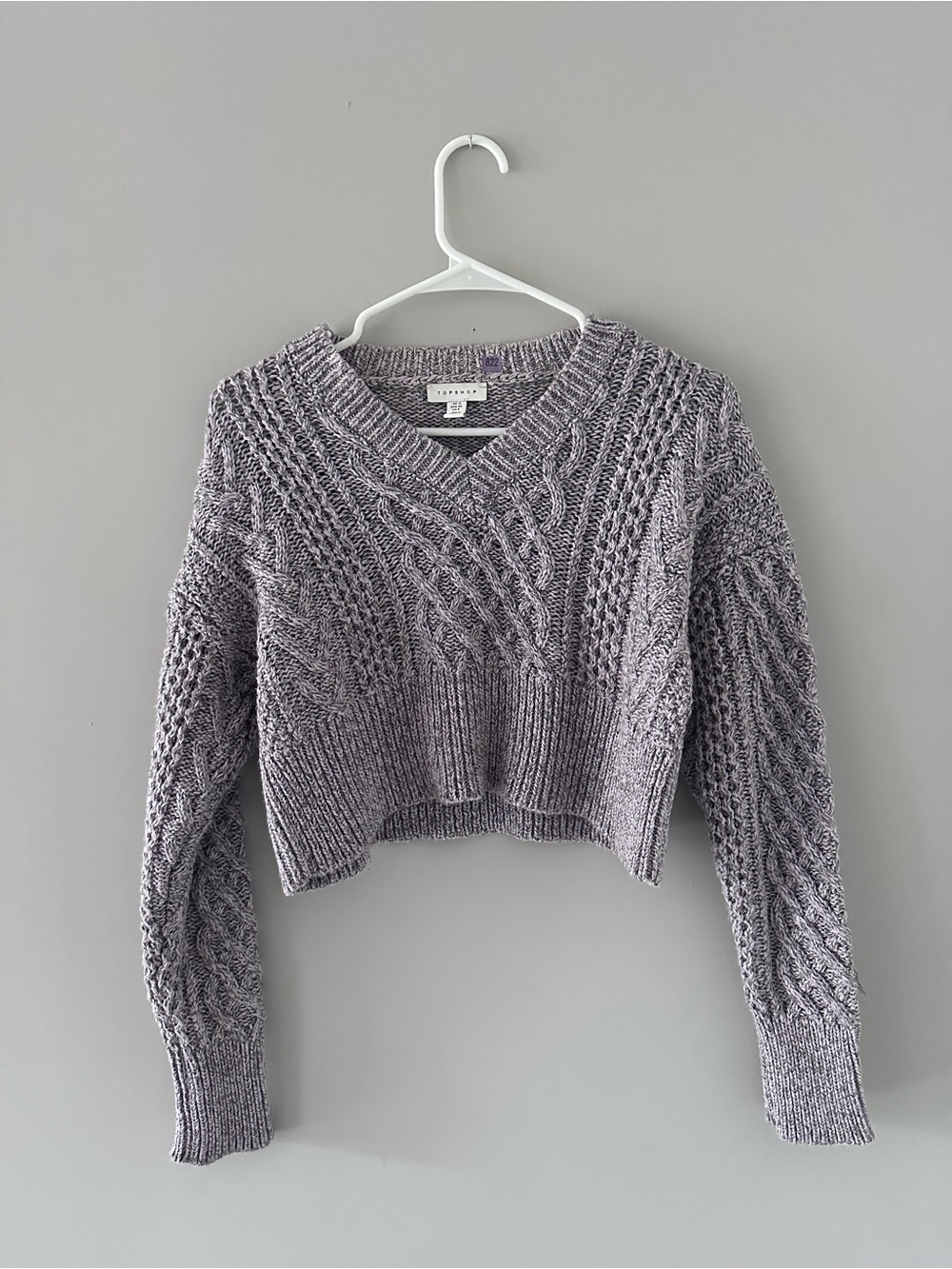 Topshop Cable-Knit V-Neck Cropped Sweater - Picture 1 of 4